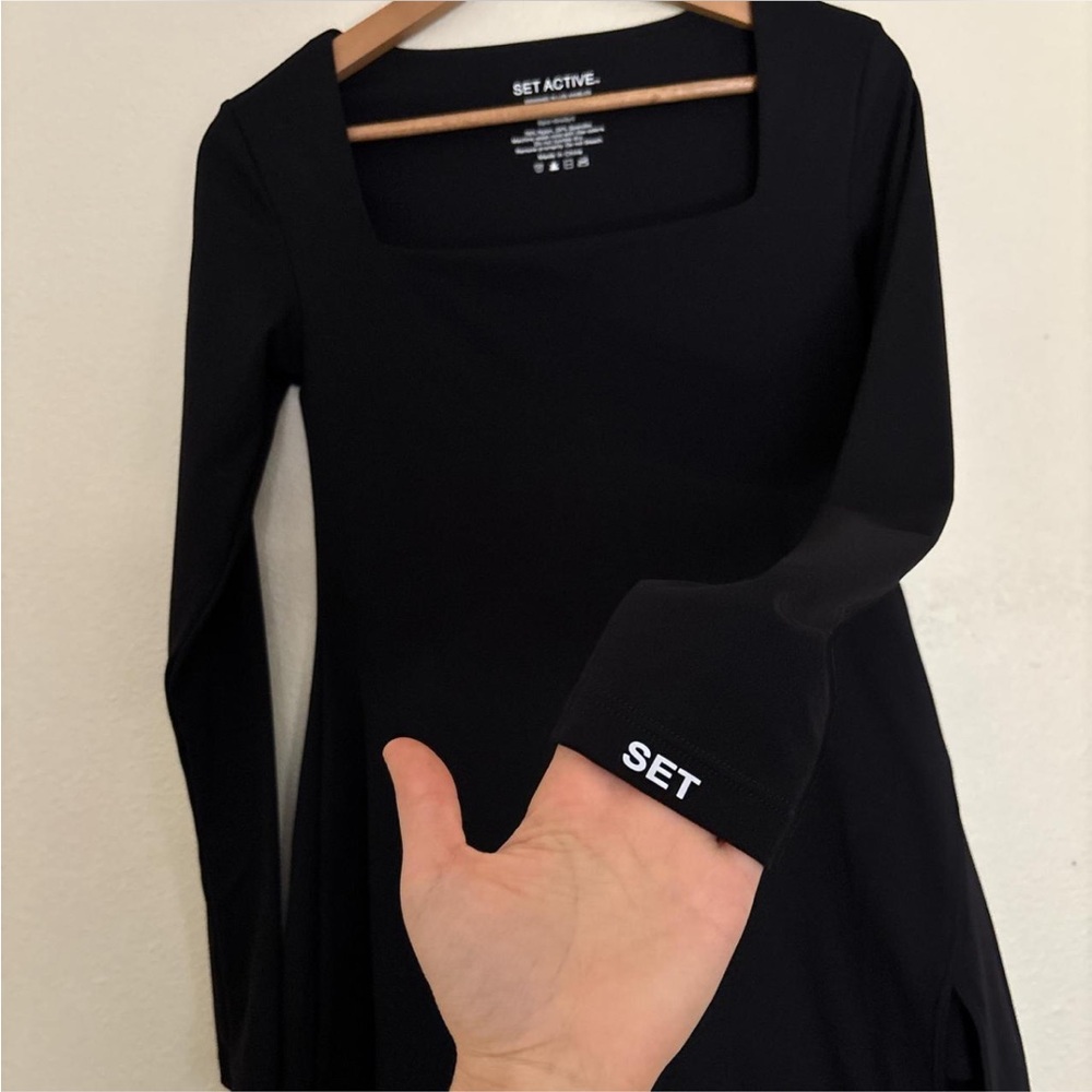 SET Active Elegant Black Long Sleeve Dress